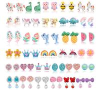 DEVIENG Clip On Ohrringe, hypoallergen, geeignet für Kinder im Alter von 4-12 Jahren, niedliche kleine Ohrclips, Schmuck-Geschenk-Set, Einheitsgröße, Harz, Kein Edelstein (Clip On Ohrringe-32 Paar)