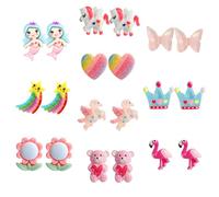 DEVIENG Clip On Ohrringe, hypoallergen, geeignet für Kinder im Alter von 4-12 Jahren, niedliche kleine Ohrclips, Schmuck-Geschenk-Set, Einheitsgröße, Harz, Kein Edelstein (Clip On Ohrringe-10 Paar)