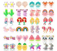 DEVIENG Clip On Ohrringe, hypoallergen, geeignet für Kinder im Alter von 4-12 Jahren, niedliche kleine Ohrclips, Schmuck-Geschenk-Set, Einheitsgröße, Harz, Kein Edelstein (Clip On Ohrringe-24 Paar)