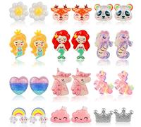 DEVIENG Clip On Ohrringe, hypoallergen, geeignet für Kinder im Alter von 4-12 Jahren, niedliche kleine Ohrclips, Schmuck-Geschenk-Set, Einheitsgröße, Harz, Kein Edelstein (Clip On Ohrringe-12 Paar)