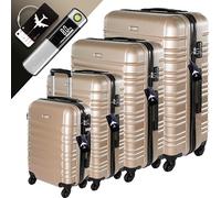 Devillo® Hartschalenkofferset 4tlg. S-M-L-XL Champagner - Trolley Koffer Set mit 4 Rollen, ABS-Hartschale, Teleskopgriff, Schloss