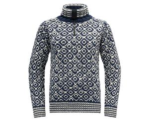 Devold Svalbard Wool Zip Neck Pullover - Night - Off White