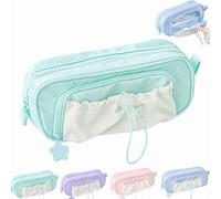 Dewppxi Rosy Posy Cute Pencil Case, Rosyposy Federmäppchen, Kawaii Pencil Case with Rosy Posy Pens, Counting Stars PencilCase Big Capacity, Aesthetic Pouch Holder Drawstring Pen Bag (Green)