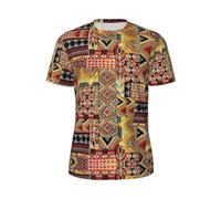 DEXNEL African Textile Patchwork Herren Mesh Kurzarm Workout T-Shirt für Outdoor Fitness Aktivitäten, Schwarz , L