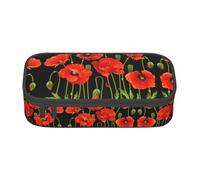 DEXNEL Federmappe mit Reißverschluss, hohe Kapazität, robust, multifunktional, Federmappe für Kinder, Frühlingsrote Blumen, Schwarz , Einheitsgröße, Taschen-Organizer