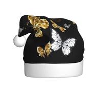 Dexnel Goldfarbene weiße Schmetterlinge, schwarzer Druck, Winter, warme Mütze, 1 Stück, Unisex, Geschenke, Weihnachten, Erwachsene, Urlaub, Weihnachtsbaumdekoration, Weihnachtsmannmütze