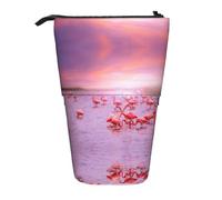 DEXNEL Niedlicher stehender Stifthalter mit pinken Flamingos, Teleskop-Tasche, Pop-Up-Tasche, Schreibwaren-Box für Studenten, Mädchen, Jungen, Schwarz , Einheitsgröße, Taschen-Organizer