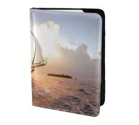 Dexnel Reisepasshülle für Reisen, Damen, Herren, Motiv: Segelschiff bei Sonnenuntergang, Weiß, 1 Stück