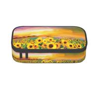 DEXNEL Schönes Federmäppchen mit Sonnenblumenfeld, Sonnenuntergang, tragbar, mit Reißverschluss, hohe Kapazität, stabiles multifunktionales Federmäppchen für Kinder, Schwarz , Einheitsgröße