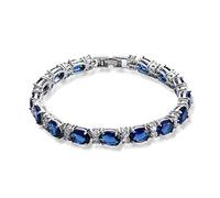 Deyanse Armband Damen, Tennis Armband, 18K Weißgold Vergoldet Tennisarmband mit Oval & Rund Zirkonia Geburtsstein, 18.5cm Armkette, Oval Saphir Blau Charm Armband mit Geschenkbox für Frau Mutter