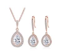 Deyanse Schmuckset Rosegold für Damen, Haken Ohrringe Hängend & Halskette mit Weiß Tropfen Zirkonia CZ Luxus Schmuck, Damen Schmuck mit Geschenkbox für Frau Mutter Mädchen zum Geburtstag Muttertag