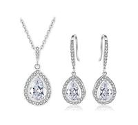 Deyanse Schmuckset Silber für Damen, Haken Ohrringe Hängend & Halskette mit Weiß Tropfen Zirkonia CZ Luxus Schmuck, Damen Schmuck mit Geschenkbox für Frau Mutter Mädchen zum Geburtstag Muttertag