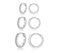 Deyanse Silber Creolen Ohrringe für Damen, 3 Paare 925 Sterling Silber Creolen Ohrringe Set mit Zirkonia, Unisex Klein Schlafen Knorpel Kreolen, Silber Creolen Ohrringe für Damen Mädchen, 10, 12, 14mm