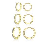 Deyanse Silber Creolen Ohrringe für Damen, 3 Paare 925 Sterling Silber Creolen Ohrringe Set mit Zirkonia, Unisex Klein Schlafen Knorpel Kreolen, Gold Creolen Ohrringe für Damen Mädchen, 10, 12, 14mm