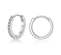 Deyanse Silber Creolen Ohrringe für Damen, 925 Sterling Silber Creolen Ohrringe mit Weiß Zirkonia, 14mm Unisex Klein Schlafen Knorpel Kreolen, Silber Kreolen Ohrring für Damen Herren Mädchen Kinder