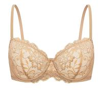 Deyllo Damen Spitzen Push up BH mit Bügel Balconette Dirndl BH Weich Bequem BH Ungepolsterter Sexy Bra Spitze Bralette Grosse Grössen Beige 85B/38B