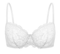 Deyllo Damen Spitzen Push up BH mit Bügel Balconette Dirndl BH Weich Bequem BH Ungepolsterter Sexy Bra Spitze Bralette Grosse Grössen Weiß 75B/34B