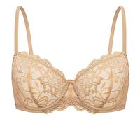 Deyllo Damen Spitzen Push up BH mit Bügel Balconette Dirndl BH Weich Bequem BH Ungepolsterter Sexy Bra Spitze Bralette Grosse Grössen Beige 90B/40B