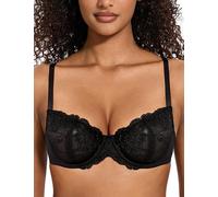Deyllo Damen Spitzen Push up BH mit Bügel Balconette Dirndl BH Weich Bequem BH Ungepolsterter Sexy Bra Spitze Bralette Grosse Grössen Schwarz 90C/40C