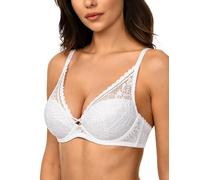 Deyllo Damen Spitzen Push up BH mit Bügel Sexy Dessous für Frau Elegant Lingerie Ungepolsterter Dekorativem Rücken BH Weiß 75E