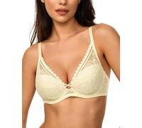 Deyllo Damen Spitzen Push up BH mit Bügel Sexy Dessous für Frau Elegant Lingerie Ungepolsterter Dekorativem Rücken BH Beige 85C