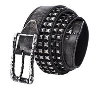 DFGGE 3 Reihen Pyramide Metall Nietengürtel Echtes Leder Gürtel Mit Legierung Dornschließe Herren Damen 38Cm Breit Punk Rock Style 105Cm - 125Cm Kürzbar,Schwarz,115cm/waist:38"~40"