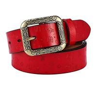 DFGGE Damengürtel aus Echtleder Ledergürtel aus Schmetterling Muster, Taillengürtel Jeansgürtel mit Blumenschnalle breit kürzbar,Rot,115cm(38"~40")