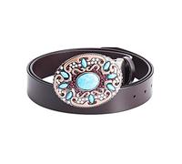 DFGGE Gürtel Damen & Herren Taillengürtel Rindsleder Ledergürtel Mit Exquisite Western Geschnitztes Hohl Blume Türkis Schnalle Für Jeans Hose Shorts,Kaffee,105cm/waist:34"~36"