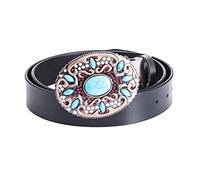 DFGGE Gürtel Damen & Herren Taillengürtel Rindsleder Ledergürtel Mit Exquisite Western Geschnitztes Hohl Blume Türkis Schnalle Für Jeans Hose Shorts,Schwarz,125cm/waist:42"~44"