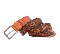DFGGE Gürtel Herren Jeansgürtel aus Echtleder mit Drachen-Muster 3.8cm Breite silberfarbener Dornschließe Ledergürtel Kürzbar,Braun,115cm(38"~40")