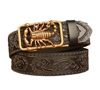 DFGGE Gürtel Ratsche Automatik Belt - 3D Skorpion Tier Automatikschließe Verstellbarer Echtes Ledergürtel Mit Geschnitztes Floralem Jeans Kleidung Für Herren Damen,Schwarz,130cm/waist:44"~46"