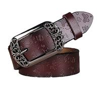 DFGGE Handgemacht Damen Leder Gürtel Metall Exquisit Hohle Blume Dornschließe Geschnitztes Relief Schmetterling Muster Prägedruck Ledergürtel Damengürtel Für Jeans,Kaffee,100cm/waist:32"~34"