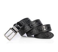 DFGGE Handgemachter Gürtel Damen Herren Ornamente Geprägte Blumen Muster Ledergürtel aus Rindsleder, für Anzug Jeans Hosen Gürtel 38mm,Schwarz,125cm(42"~44")