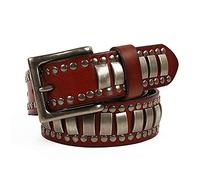 DFGGE Herren Damen Nietengürtel Im Punk Hip Hop Style Leder Gürtel Mit Nieten Und Legierung Dornschließe Ledergürtel 105Cm - 125Cm Kürzbar,Braun,115cm/waist:38"~40"