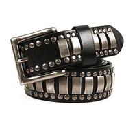 DFGGE Herren Damen Nietengürtel Im Punk Hip Hop Style Leder Gürtel Mit Nieten Und Legierung Dornschließe Ledergürtel 105Cm - 125Cm Kürzbar,Schwarz,110cm/waist:36"~38"