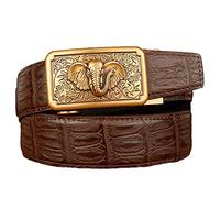 DFGGE Herren Leder Automatik Gürtel für Männer Schlangenhaut Ledergürtel Ratsche Automatikschließe mit rechteckigen handgeschnitzter Elefantenköpfen kürzbar,Kaffee,115cm/waist:38"~40"