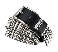 DFGGE Nietengürtel Herren Und Damen Studded Belt 3 Reihen Pyramide Metall Nieten Gürtel Für Jeans, Hosen, Gothic, Punk, Rockwear,Schwarz,125cm/waist:42"~44"