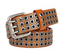 DFGGE Nietengürtel im versch Farben Leder Gürtel Nieten mit 3er-Lochnieten, Ösen und Dornschließe für Damen und Herren,Braun,120cm(40"~42")