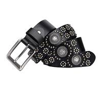 DFGGE Unisex Gürtel für Damen und Herren Echtes Ledergürtel Niete in kreisförmiger Anordnung Nietengürtel im Vintage-Look mit Silberfarbener Dornschließe,Schwarz,125CM