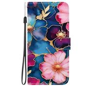 Dfjhure Für Motorola Moto E6S 2020/E6I Hülle, Damen Klapphülle mit Blue Flowers Design - 2 Kartenfächer & Münzfach, Geldbörse Handyhülle mit Ständer