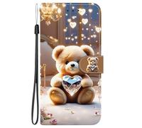Dfjhure Für Motorola Moto E7 Hülle, Damen Klapphülle mit Diamond Bear Design - 2 Kartenfächer & Münzfach, Geldbörse Handyhülle mit Ständer