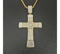 DFRIZ Halskette anhänger schmuck Herren Halskette Big Cross Anhänger mit Kette und Bling Strass Halskette Hip Hop Christian Schmuck