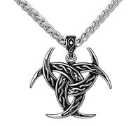DFWY Dreifache Odin Hörner Edelstahl Anhänger Wikinger Halskette, Nordic Celtics Knoten Totem Heidnisches Amulett, Herren Vintage Religiösen Schutz Authentischer Skandinavischer Schmuck (Size : 60CM)