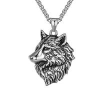DFWY Fenrir Halskette Für Männer - Wikinger Vintage Wolfskopf Anhänger Halskette -Nordische Mythologie Odin Wolf Edelstahl Tier Talisman Pullover Schlüsselbein Kette Heidnischer Schmuck