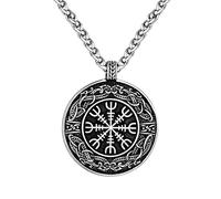 DFWY Helm Der Ehrfurcht-Halskette Aus Edelstahl Für Herren,Zweifarbiges Wikinger Keltisches Runen Anhänger Amulett, Mode Retro Aegishjalmur Totem Hip Hop Schlüsselbeinkette Schmuck (Color : Silver)