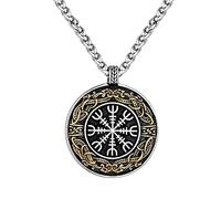 DFWY Helm Der Ehrfurcht-Halskette Aus Edelstahl Für Herren,Zweifarbiges Wikinger Keltisches Runen Anhänger Amulett, Mode Retro Aegishjalmur Totem Hip Hop Schlüsselbeinkette Schmuck (Color : Gold)