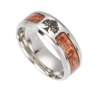 DFWY Herren Edelstahl Wikinger Baum Des Lebens Ring, Nordischer Yggdrasil Und Holz Inlay Ehering, Handgefertigter Polierter Vintage Punk Gothic Style Siegelring Schmuck