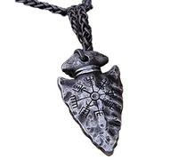 DFWY Herren Viking Vegvisir Spear Anhänger Halskette, Nordic Compass Runen Symbole Heidnisches Amulett, Mode Mittelalter Vintage Schutz Totem Schmuck (Size : 60CM)