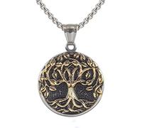 DFWY Herren Wikinger Baum des Lebens Anhänger Halskette - Nordischer Mythos Zweifarbiger Edelstahl Yggdrasil Amulett - Handgemachtes Gothic Vintage Hip Hop Punk Boy Geschenk