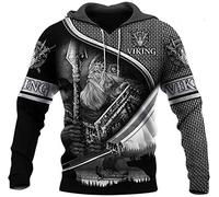 DFWY Herren-Wikinger Hoodies 3D Print Tattoo Sweatshirt Hoodie Harajuku Herbst Streetwear Casual Trainingsanzug(Hoodie,L)